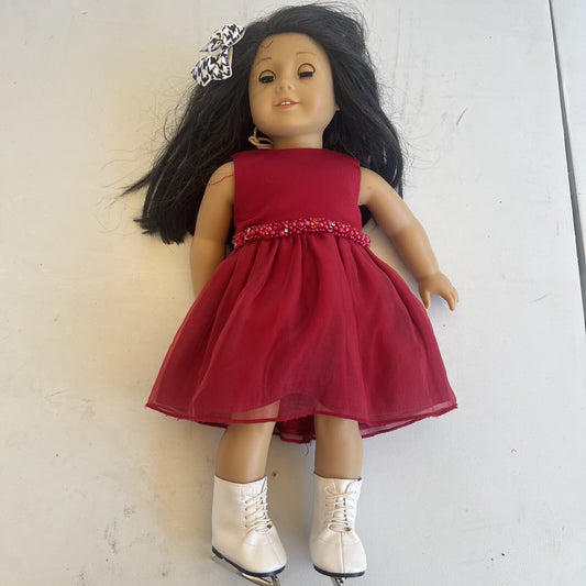 AMERICAN GIRL 18” Doll Truly Me JLY #25 Black Hair Brown Eyes Outfit RED DRESS